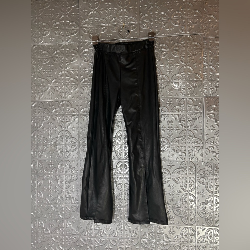 Nordstrom faux leather ankle cropped capri pants front slit womens XXS Halloween